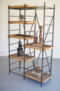 Iron Shelving Unit with Six Adjustable Wooden Shelves