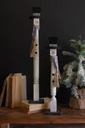 Set of Two Turned Wood Standing Snowman