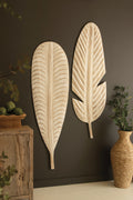 Set of Two Giant Hand-Carved Paulownia Wood Leaves