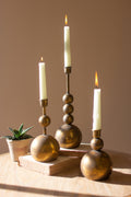 Set of Three Antique Brass Taper Candle Holders