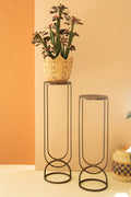 Set of Two Metal Side Tables Recycled Wooden Tops