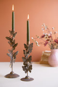 Set of Two Butterflies Taper Candle Holders