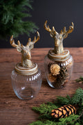 Set of Two Glass Canisters with Reindeer Tops