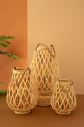 Set of Three Willow Lanterns with Glass Insert - Natural