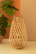 Tall Teardrip Willow Lantern with Glass Insert - Natural 31.5"T