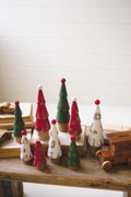 Set of Nine Turned Wood Painted Christmas Trees