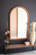 Arched Wood Ball Framed Mirror