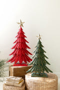 Set of Two Painted Metal Christmas Trees with Glitter