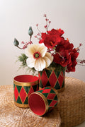 Set of Three Painted Metal Drum Christmas Planters