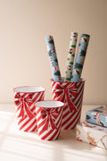 Set of 3 Painted Metal Red White Stripe Christmas Planters