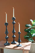 Set of Three Patina Metal Candle Towers