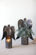 Set of Two Rustic Metal Angel Candle Holders
