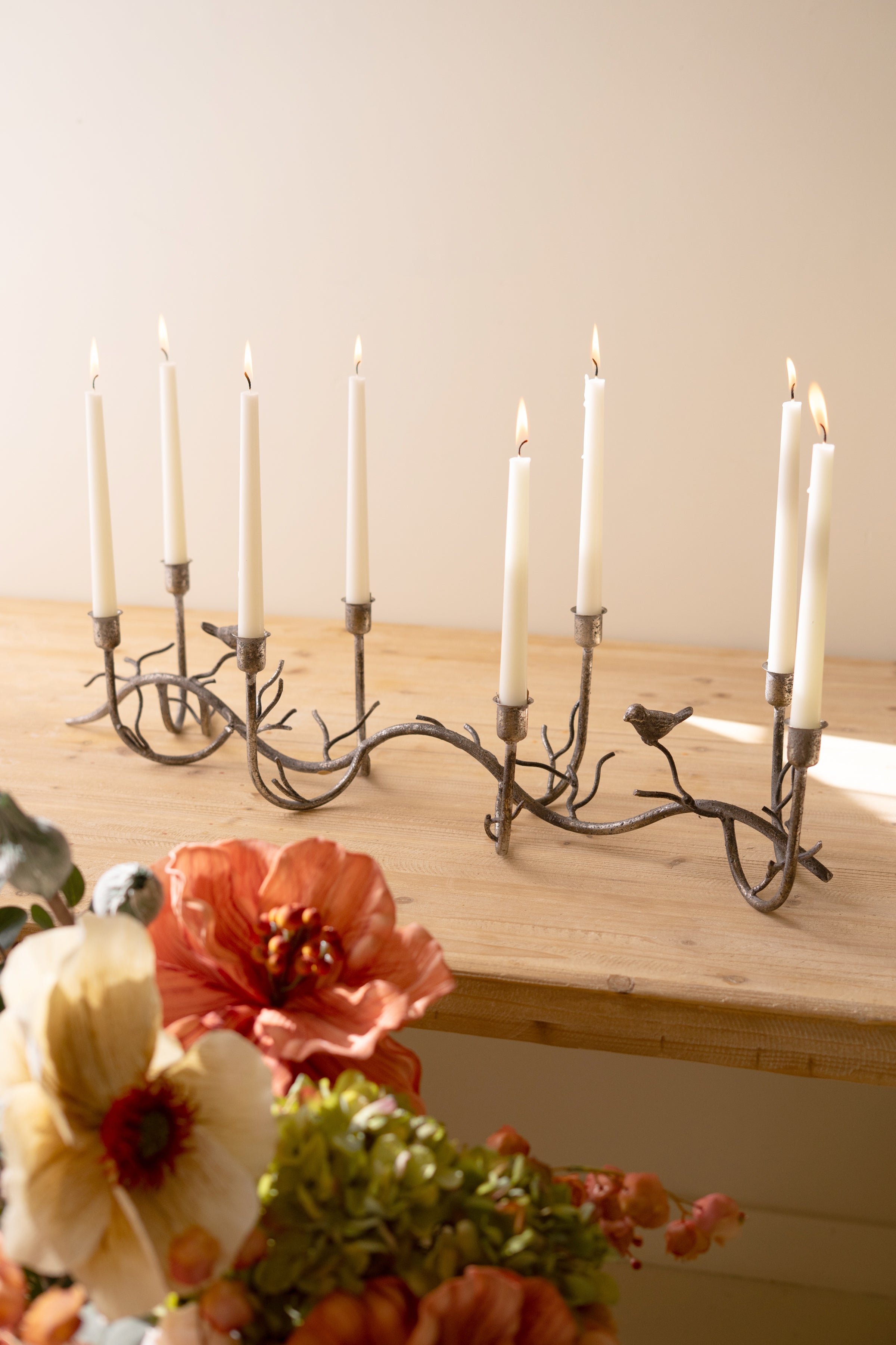 Iron Taper Candelabra with Birds