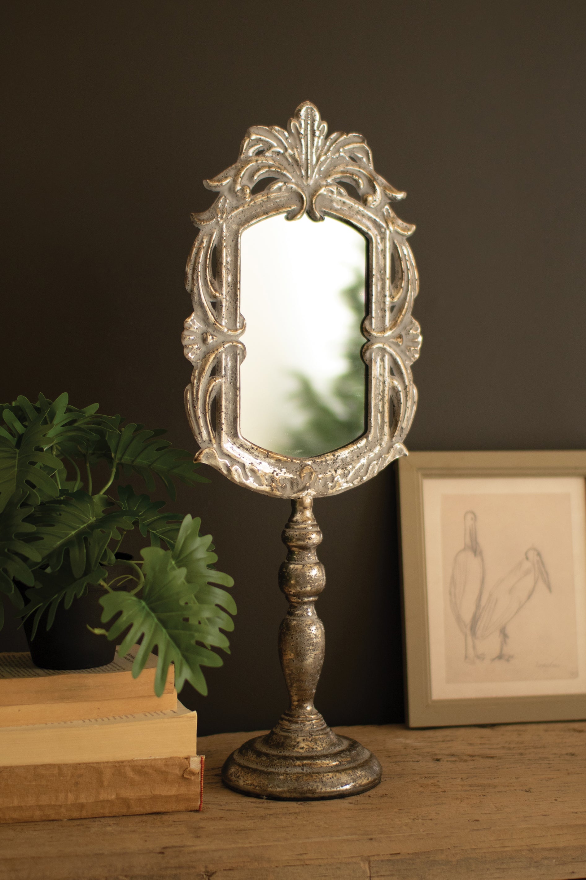 Metal Table Mirror with Pedestal