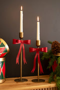 Set of Two Metal Christmas Bow Taper Candle Holders