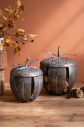 Set of Two Rustic Metal Acorn Containers