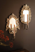 Set of Two Rustic Framed Mirrors with Taper Candle Holders