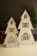 Set of Two Metal Christmas Village with LED Lights