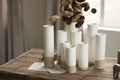 Set of Nine White Ceramic Cylinder Bud Vases