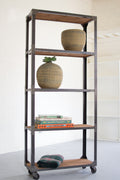 Tall Iron and Recycled Wood Shelving Unit