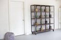 Raw Metal and Recycled Honey Wood 16 Cube Display Unit