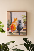 Framed Paint Over Print Two Cats