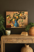 Framed Paint Over Print - Lemon Branch in A Blue Vase