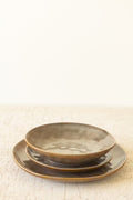 Set 3 Antique Brown Ceramic Dinner Salad and Bowl