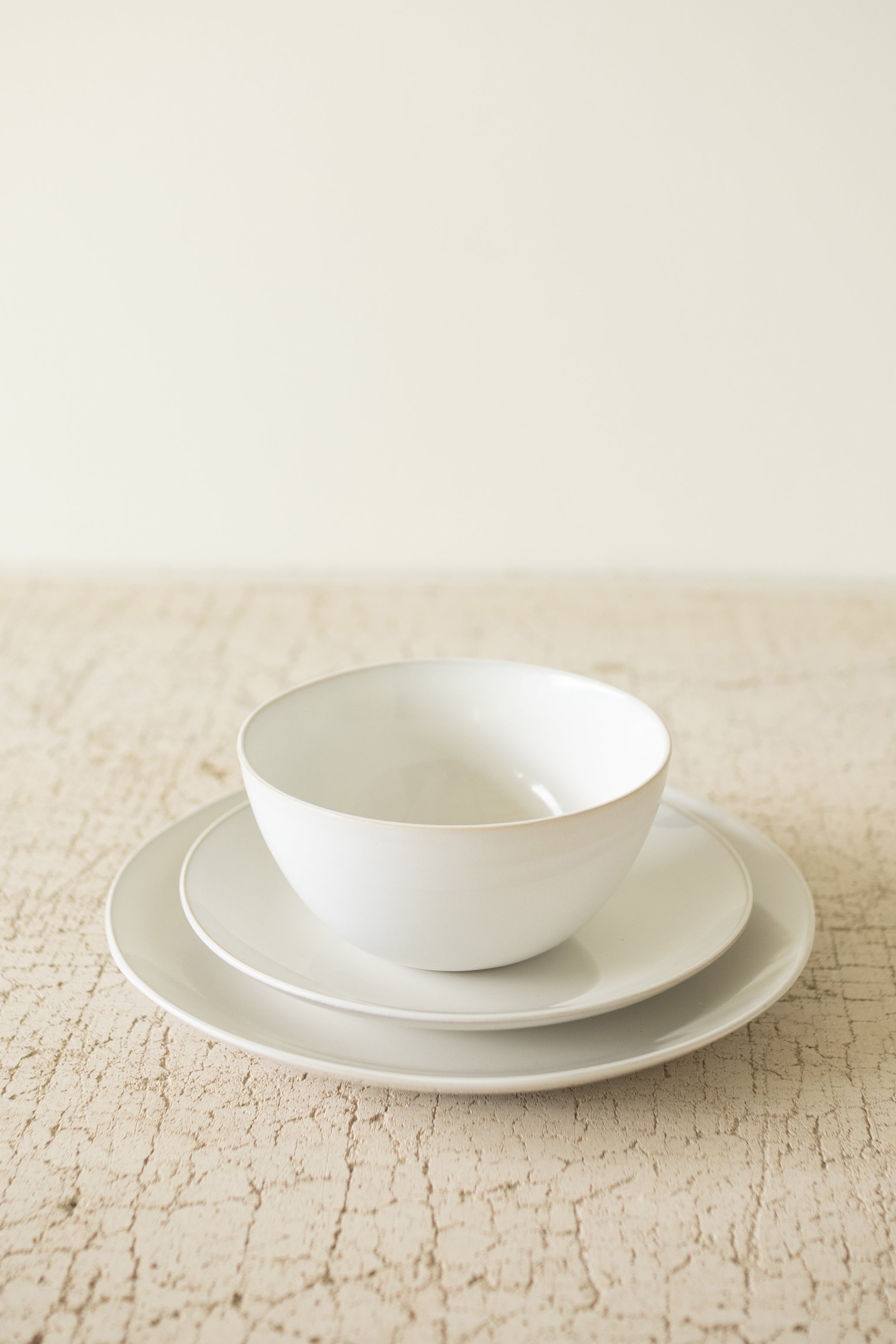 Set 3 Antique White Ceramic Dinner Salad and Bowl