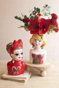 Set of Two Ceramic Tacky Christmas Women Vases #1