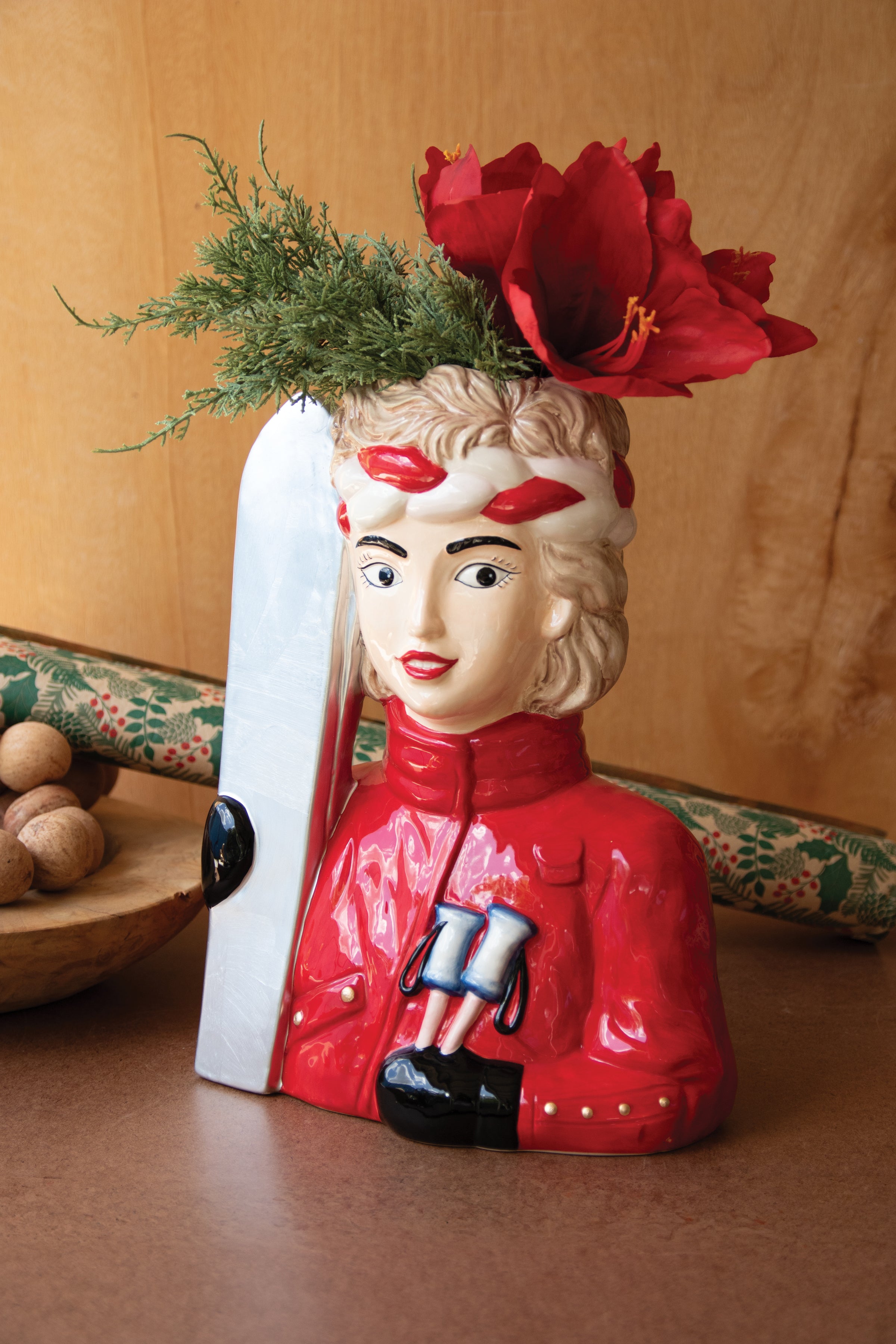 Ceramic Snow Skier Women Vase