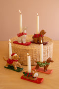 Set of Five Ceramic Christmas Dog Taper Candle Holders