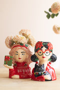 Set of Two Ceramic Tacky Christmas Women Vases #2