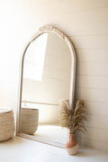 Large Arched Wood Framed Mirror with Carved Detail
