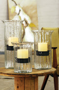 Ribbed Glass Candle Cylinder with Rustic Insert - Large