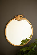 Antique Gold Metal Framed Mirror with Bird