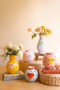 Set of Five Ceramic Hearts with Words Vases