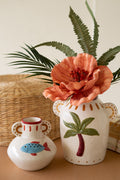 Set of Two Ceramic Fish and Palm Tree Vases