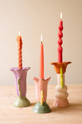 Set of Three Ceramic Flower Taper Candle Holders