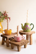 Set of Three Ceramic Teapot & 2 Cups Taper Candle Holders
