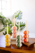Set of Four Ceramic Striped Taper Candle Holders