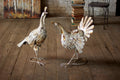 Set of Two Antique White Metal Turkeys