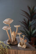 Set of Two Hand-Carved Teak Wood Mushroom Clusters