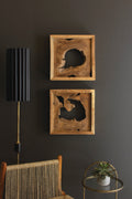 Set of Two Framed Teak Wall Art