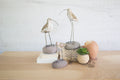 Set of Three Painted Clay Shore Birds on Rock Bases