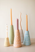 Set of Five Assor Painted Clay Party Hat Taper Holders