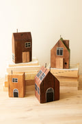 Set of Four Hand-Painted Recycled Wood Village