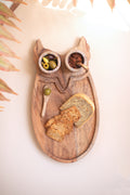 Wood Owl Serving Board with Marble Bowls