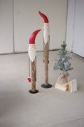 Set of Two Wood and Painted Metal Santas with Rope Arms