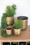 Set of Four Metal Aged Brass Flower Pots